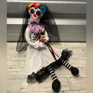 Colorful Day of the Dead Doll with Black Veil